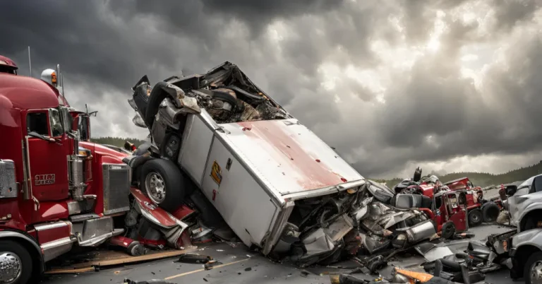 An image showing a crashed 18 wheeler truck on a highway in Georgia.