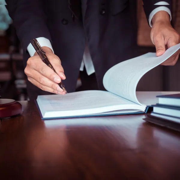 An image showing a lawyer going through Georgia trucking laws.