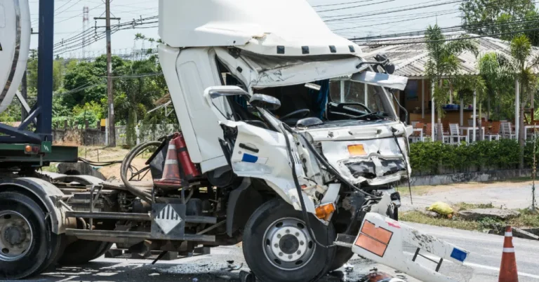 An image showing a tractor trailer accident scene in Duluth, Georgia.