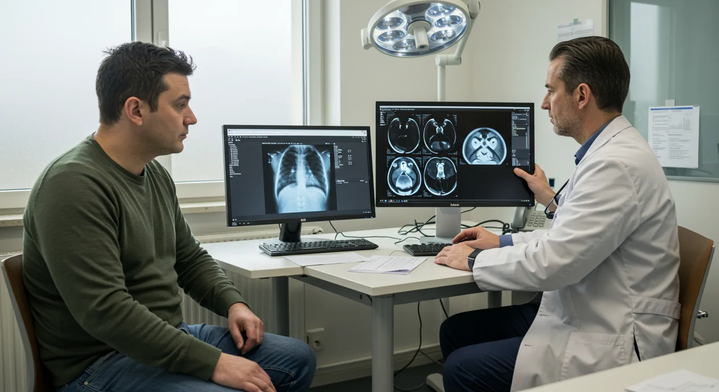 Injured Georgia car accident victim discussing delayed surgery with a doctor while reviewing medical imaging and treatment options.