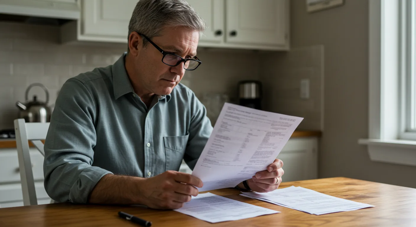 Injured Georgia accident victim reviewing income and claim paperwork at home after losing future earning capacity.