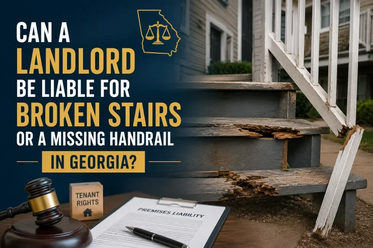 Broken stairs and missing handrail at a Georgia rental property