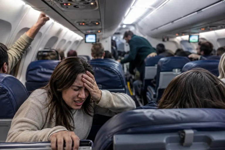 Passenger injured during severe turbulence inside a commercial airplane cabin