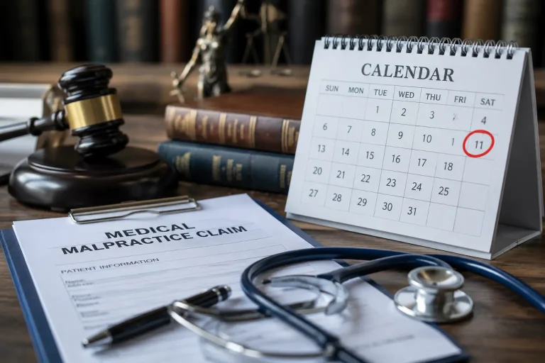 Calendar and medical malpractice claim paperwork representing Georgia filing deadlines